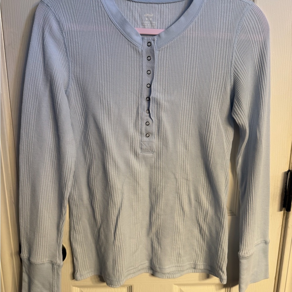 Aerie Light Blue Ribbed Henley Long Sleeve Top medium